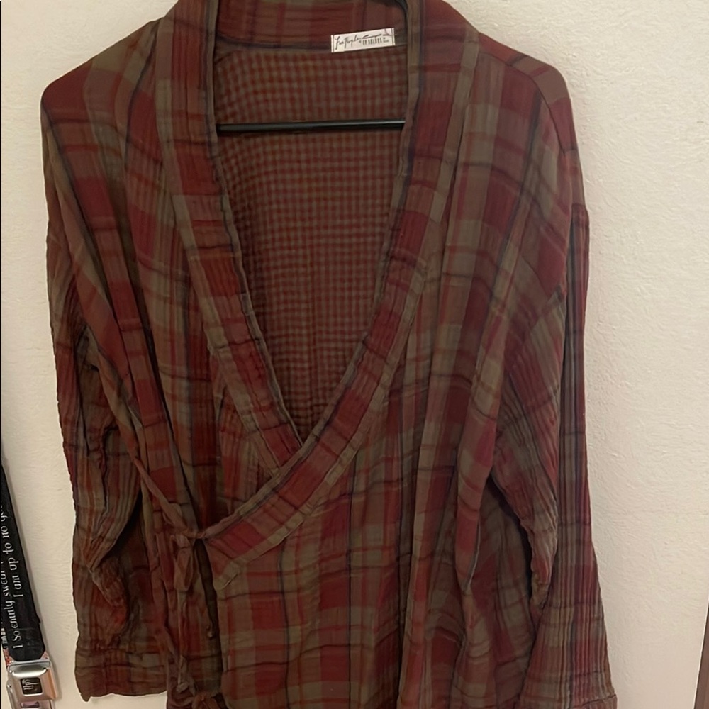 EUC Free People Plaid Wrap Kimono Top